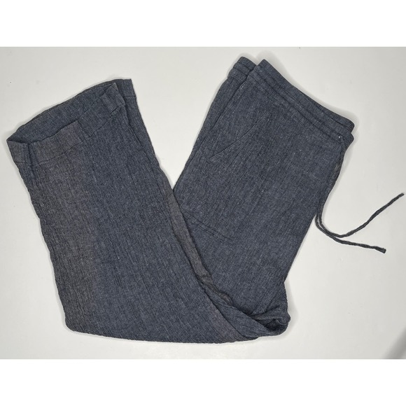 PureJill womens blue ankle pants linen blend drawstring waist pockets crinkle PL - Picture 2 of 8